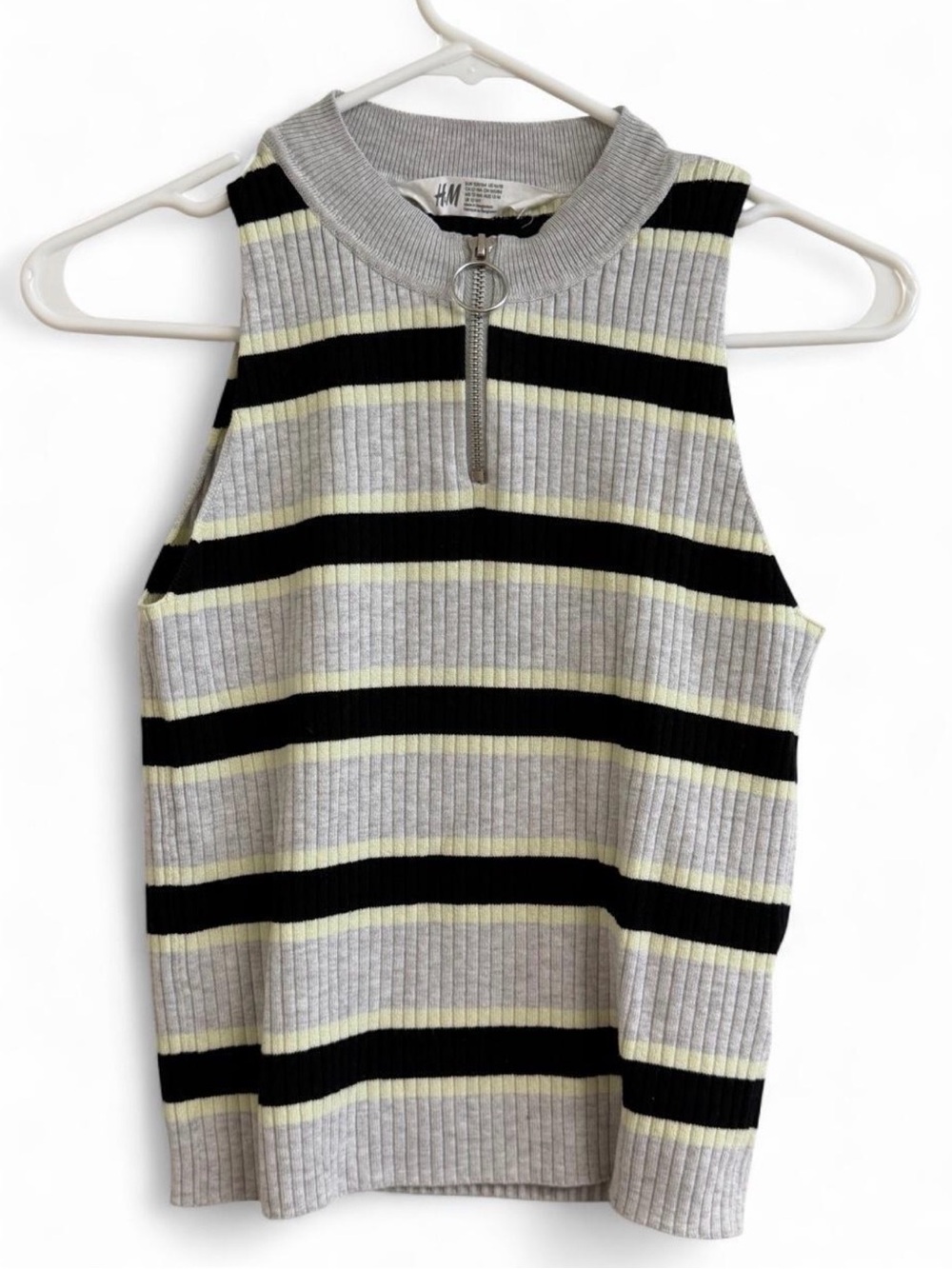 H&M Ribbed Half-Zip Striped Tank in Gray, Black & Yellow